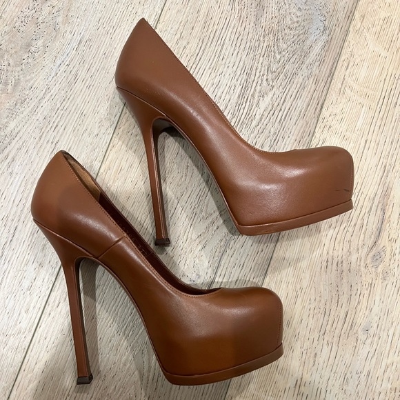 Yves Saint Laurent Brown Leather Tribtoo Platform Pumps Size 37.5 - Picture 8 of 12